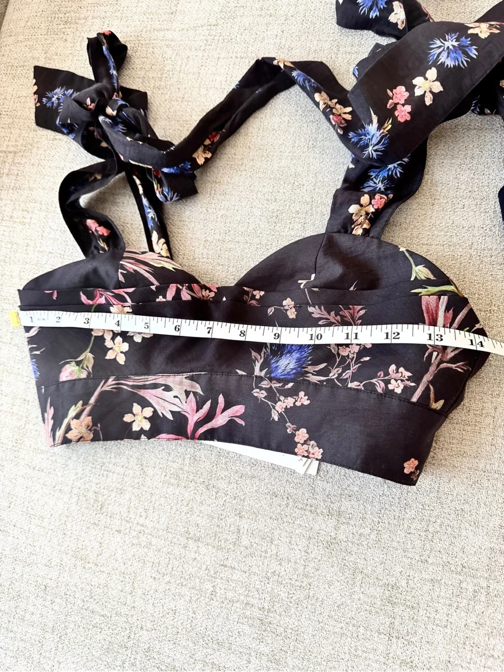 🪻H&M Tie-Strap Crop Top Floral Flowers Black Ribbon Tie Extra Small XS